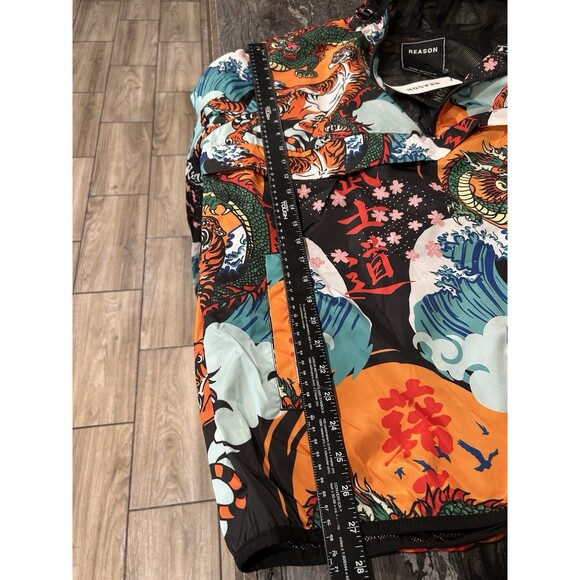 Reason Kanji Dragon Tiger Cherry Blossoms Mens Rain Jacket XL Eclectic Colorful - Picture 7 of 8